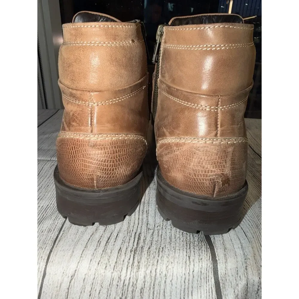 GBX Boots Mens Size 9M Brown Leather Side Zip Chunky Sole Biker Shoes Boots